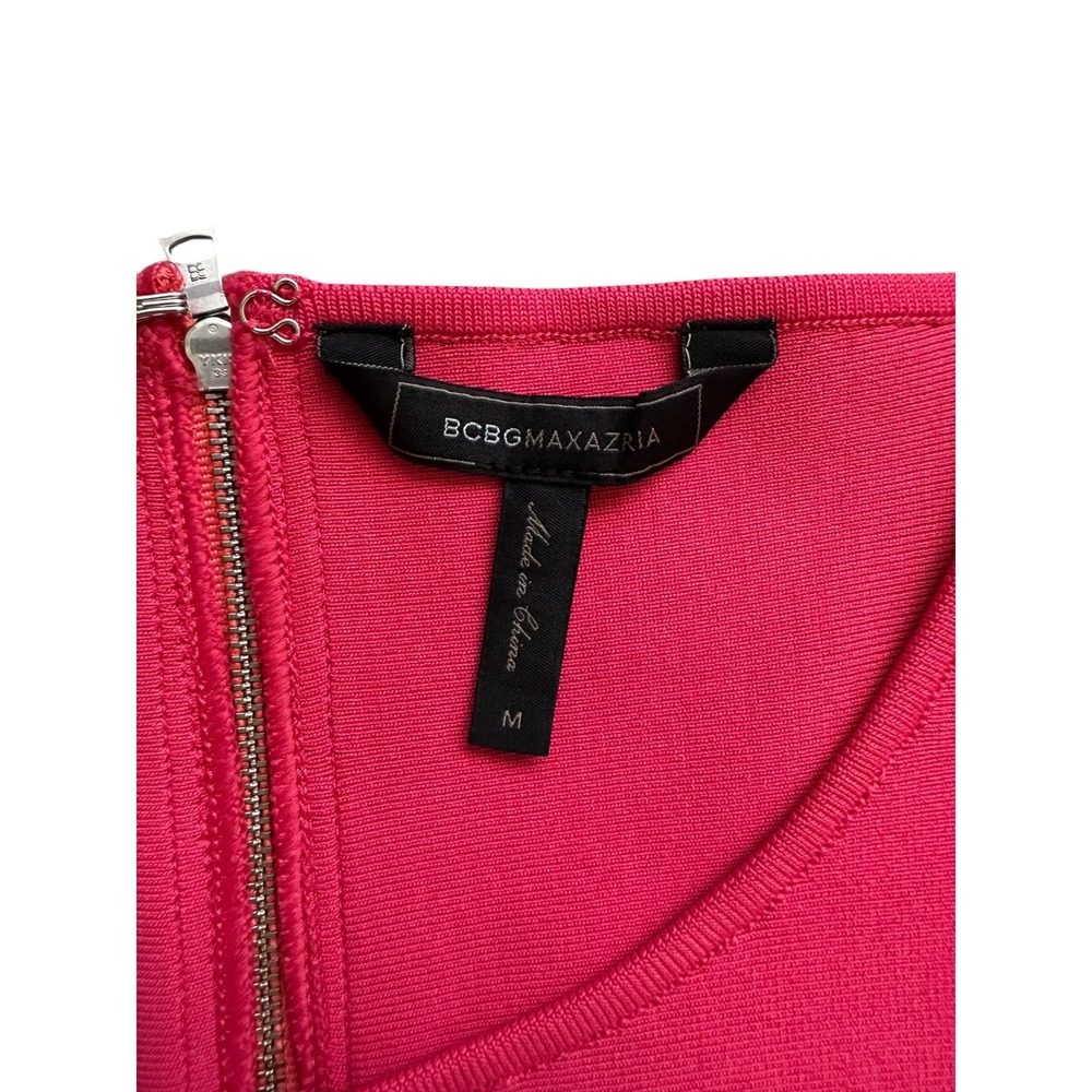 Retro BCBGMAXAZRIA Colorblock Bandage Dress M Pink Orange Bodycon Mini Zip Back - Picture 3 of 7